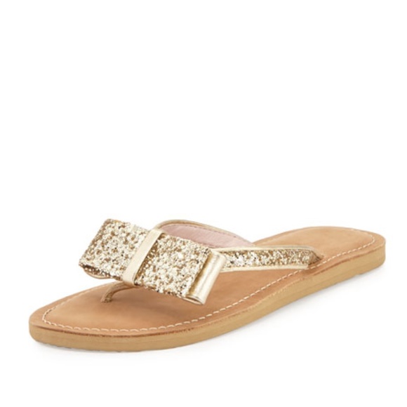 kate spade Shoes - Kate Spade Icarda Glitter Bow Flat Sandal, Gold